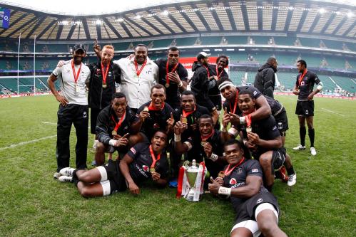 Fiji celebrate their Rugby Sevens World Series win